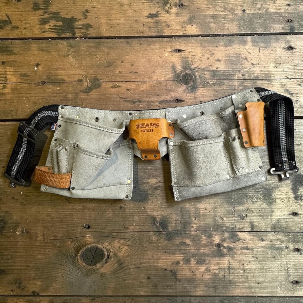 Vintage Sears 937528 Leather Suede Tool Belt Carpenter Utility Apron Gray Tan